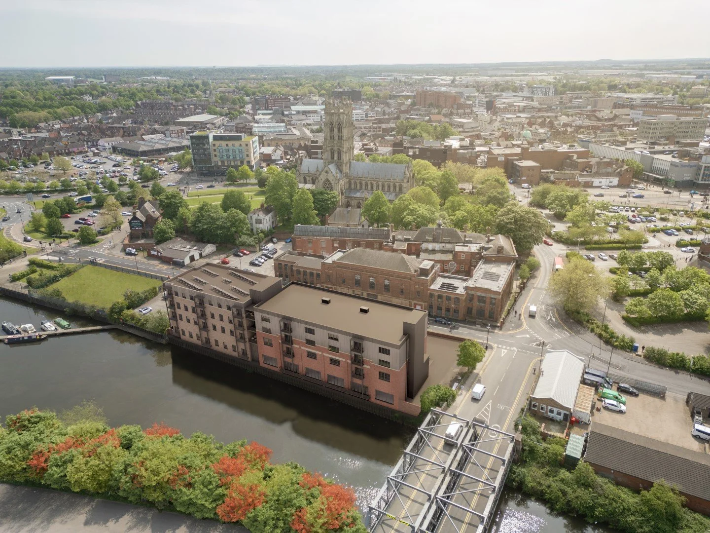 Canal Depot waterfront development, Doncaster — aerial view
