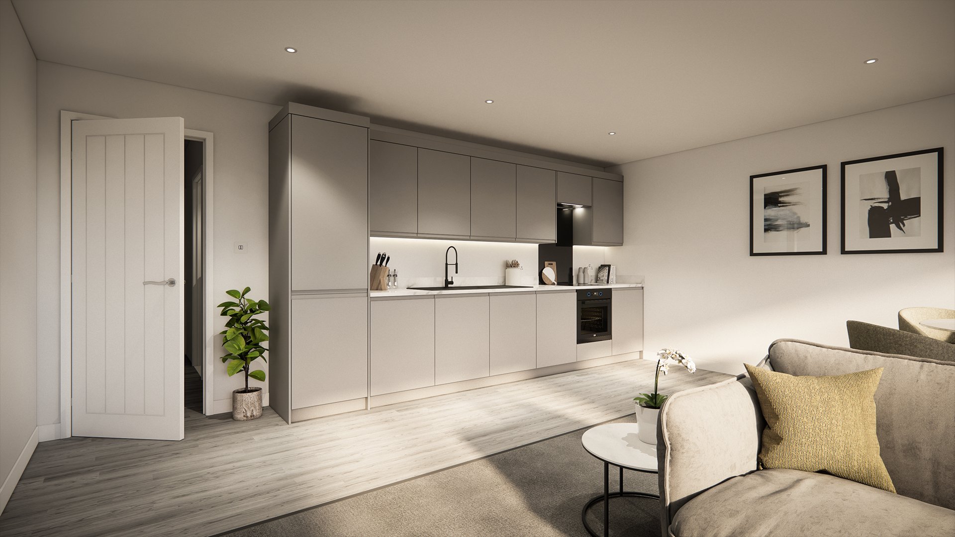 Show apartment kitchen, Hull city centre conversion